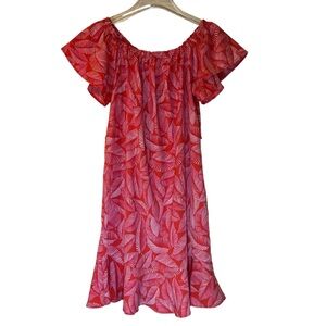 Merona Pink White Floral Flutter Sleeve A-Line Dress Knee Length Women Small